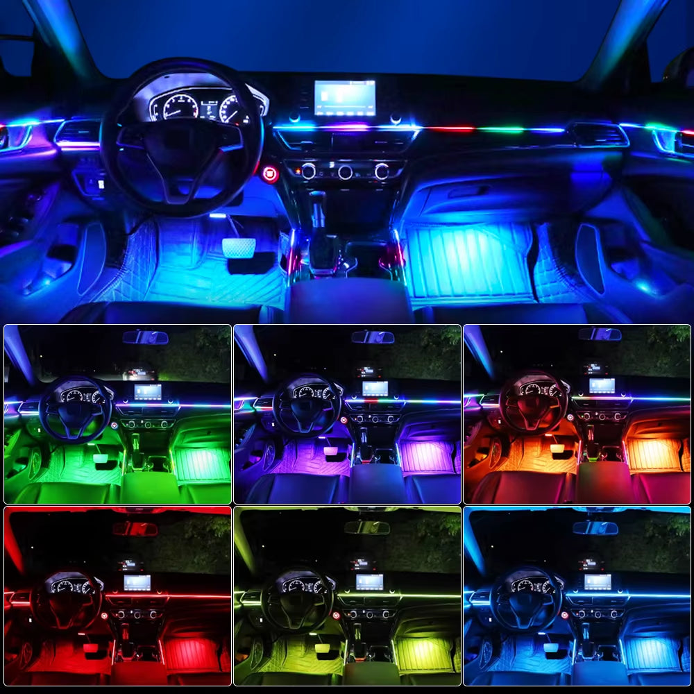Dual Zone 18 in 1 Full Color Streamer Car Ambient Light RGB 64 Color LED Interior Acrylic Fiber Strip Decoration Atmosphere Lamp