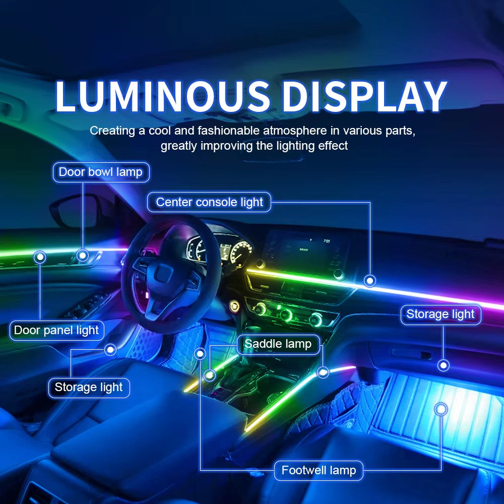 Dual Zone 18 in 1 Full Color Streamer Car Ambient Light RGB 64 Color LED Interior Acrylic Fiber Strip Decoration Atmosphere Lamp